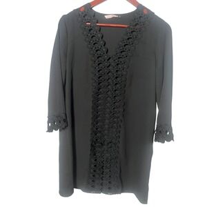 Miyang Black Crochet Lace V-Neck Elegant Cover Up‎ Tunic Women Size Small